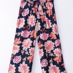 CrayonFlakes Flowers Printed Belted Palazzo - Navy Blue-picture-48