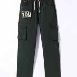 Olio Kids Twill Knit Full length Trouser with Text Print - Olive Green-picture-13