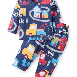 Babyhug Cotton Knit Full Sleeves Night Suit With Vehicle Print - Blue-picture-17