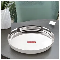 HAZEL Stainless Steel Plates Set | Premium Mirror Finish Thali Set Stainless Steel | Heavy Gauge Steel Plates Set For Dinner & Lunch Set of 1, 28 cm-picture-13
