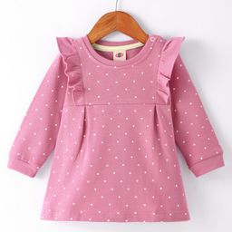 Zero Sinker Knit Full Sleeves Hearts Printed Frock With Frill Detailing - Light Pink-picture-38