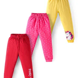 doodle poodle Doodle PoodleCotton Knit Full Length Lounge Pants with Text & Unicorn Print Pack of 3 - Yellow Red & Pink-picture-12