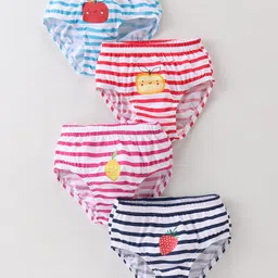 Bodycare Cotton Knit Panties Striped & Fruits Print Pack of 4 - Blue Red & White-image-61