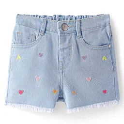 Babyhug Mid Thigh Washed Denim Shorts with Heart Embroidery - Light Blue-image-53