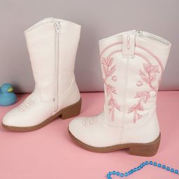 TRUFFLE COLLECTION Leaves Designed Zipper Boots - White & Pink-picture-43