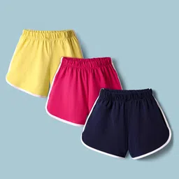 CrayonFlakes Cotton Pack Of 3 Side Taped Sports Shorts - Yellow Pink & Navy Blue-picture-25