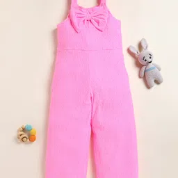 Little Marine Cotton Blend Sleeveless Bow Applique Detailed Jumpsuit - Pink-picture-18