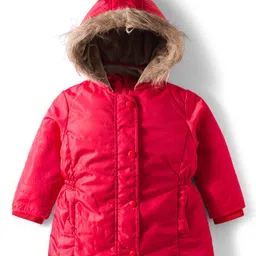 Babyhug Woven Full Sleeves Solid Hooded Padded Jacket - Red-picture-11