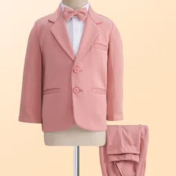 Babyhug Knit Full Sleeves Solid Color 3 Piece Party Suit with Bow - Pink-picture-17