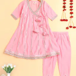 The Magic Wand Rayon Woven Three Fourth Sleeves Gota Lace Embellished Kurti Salwar Set - Pink-picture-18