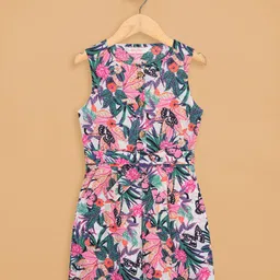 Budding Bees Cotton Woven Sleevesless Floral Printed Jumpsuit - Multi Colour-picture-20