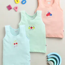 BUMZEE Cotton Knit Sleeveless Slips with Fruits Prints Pack of 3 - Peach & Mint-picture-19
