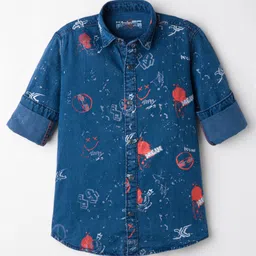 Junior Killer Full Sleeves Abstract Printed Slim Fit Shirt - Blue-picture-21