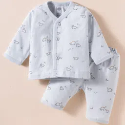 Zero Sinker Knit Full Sleeves Co-ord Night Suit With Dino Print - Silver-picture-16