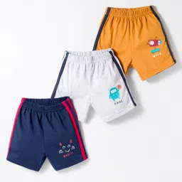 Zero Sinker Knit Above Knee Length Shorts With Animal Print Pack Of 3 - Navy Blue White & Mustard-picture-28