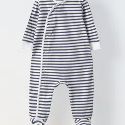 Spunkies Single Jersey Knit Full Sleeves Striped Footed Sleepsuit - Navy Blue & White-picture-28
