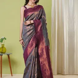 HERE&NOW Woven Design Zari Silk Blend Banarasi Saree-picture-31