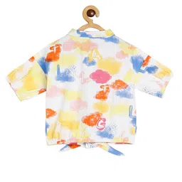 MINI KLUB Cotton Three Fourth Sleeves Abstract Printed Shirt Style Top - White image 3