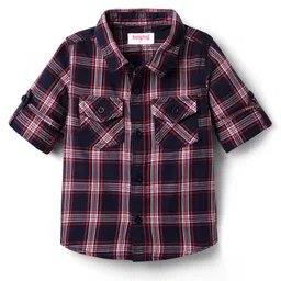 Babyhug Cotton Woven Full Sleeves Checks Shirt & Denim Jeans Set - Navy Blue image 2