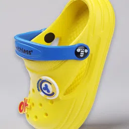 Toothless Ok Text Applique Detailed Perforated Slingback Clogs - Yellow & Royal Blue image 3