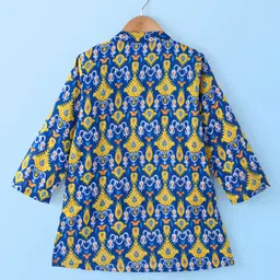 Babyhug 100% Cotton Full Sleeves Kolka Printed Kurta Pyjama Set - Blue image 3