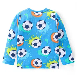Babyhug Cotton Knit Full Sleeves Football Printed Night Suit - Blue image 3