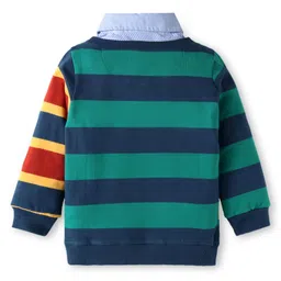 Babyhug Terry Knit Full Sleeves Overlapped T-Shirt & Lounge Pant Set With Text Embroidery - Dark Green & Beige image 3