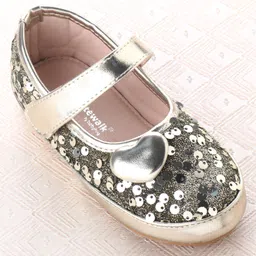 Cute Walk by Babyhug Ballerina With Velcro Closure and Heart Applique & Sequin - Golden image 3