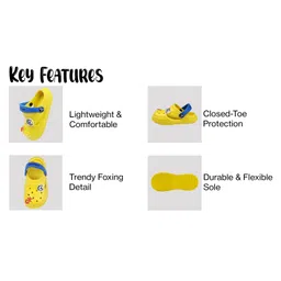 Toothless Ok Text Applique Detailed Perforated Slingback Clogs - Yellow & Royal Blue image 4