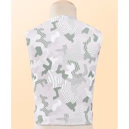 Rikidoos Full Sleeves Abstract Printed 3 Piece Suit Set With Bow - White & Pista Green image 3