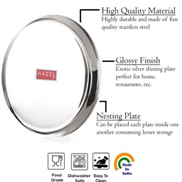HAZEL Stainless Steel Plates Set | Premium Mirror Finish Thali Set Stainless Steel | Heavy Gauge Steel Plates Set For Dinner & Lunch Set of 1, 28 cm image 4