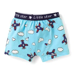 Babyoye Cotton Elastane Knit Trunks With Striped & Aeroplane Print Pack of 3 - Red Blue & Light Blue image 4