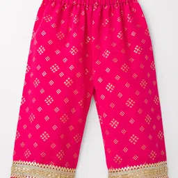 saka designs Saka Design Satin Woven Three Fourth Sleeves Kurta Churidar Set With Foil Print - Red image 4