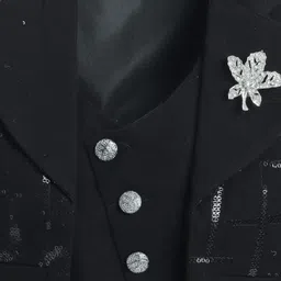 Fourfolds Cotton Blend Woven Full Sleeves Sequins Embellished 3 Piece Party Suit Set With Bow - Black image 5