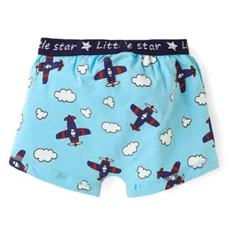 Babyoye Cotton Elastane Knit Trunks With Striped & Aeroplane Print Pack of 3 - Red Blue & Light Blue image 5