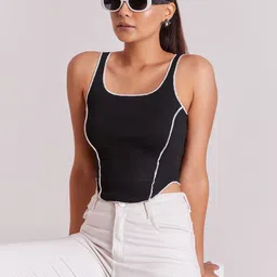 BerryBird Square Neck Solid Sleeveless Ribbed Knit Tank Top image 4