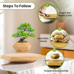 Ekhasa Brown 2 Pieces Textured Magnetic Levitating Pots Along With Marble Base & Cable image 4