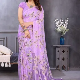 Moda Rapido Purple Poly Georgette Sarees image 1