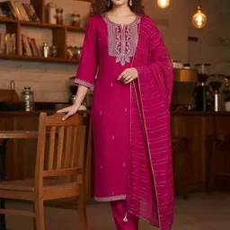 House of Pataudi Yoke Design Embroidered Kurta & Trouser With Dupatta-picture-19