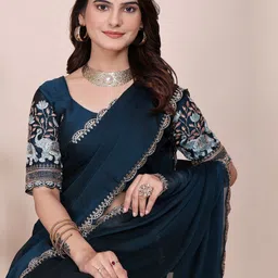 K 5 Fashion Embroidered Border Pure Chiffon Saree image 5