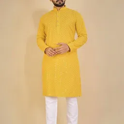 shreeram Men Yellow Straight Cotton Kurtas-picture-39