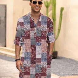 Anouk Geometric Printed Mandarin Collar Pure Cotton Straight Kurta-picture-13