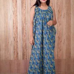 CLYMAA Blue Pure Cotton Maxi Printed Nightdress-picture-17