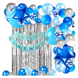Bubble Trouble Happy Birthday Decoration Kit  Combo with 1 Pc Blue Banner 1 pc Glue Dot 1 Pc Silver Fringe Curtain  for Kids Birthday Decoration Items - Pack of 62-picture-48