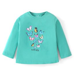 CUCUMBER Sinker Knit Full Sleeves T-Shirt with Butterfly Print - Sea Green-picture-46