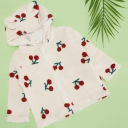 Pantaloons Baby Full Sleeves Cherries Printed Hooded Jacket - Cream-image-76