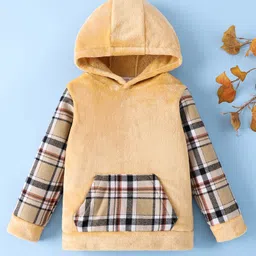 Mark & Mia Full Sleeves Hooded Checks Sweatshirt With Kangaroo Pockets - Brown-picture-16