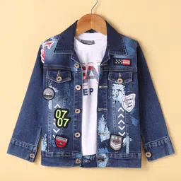 Dapper Dudes Full Sleeves Mild Washed Denim Jacket With Tee Set - Dark Blue-picture-23