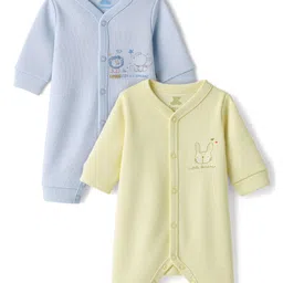 I Bears Interlock Knit Full Sleeves Animal Printed Rompers Pack of 2 - Light Yellow & Light Blue-picture-25