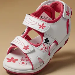 Toothless Floral Printed Double Velcro Closure Sandals - White-image-6
